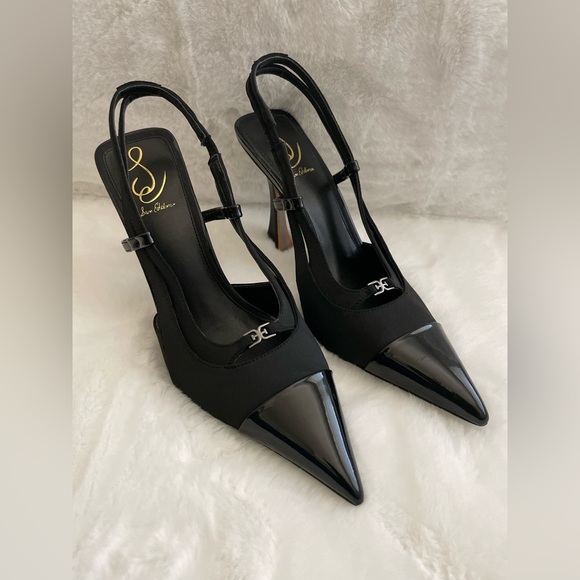 Sam Edelman Odette Cap Toe Slingback Pump Size 10.5 Black Pointed - Picture 1 of 11